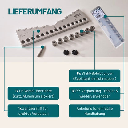 Bohrlehre 32mm Abstandsmaß | Präzisions-Bohrschablone für Lochreihen & Bohrgruppen | 5mm Bohrdurchmesser (0-224mm)