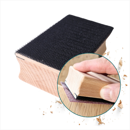 Handschleifklotz mit Klett-Verschluss 115x64x36 mm | Schleifblock aus Buchenholz | Für Klett-Schleifpapier | Ergonomisch & langlebig