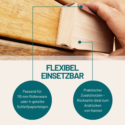 Schleifklotz 115x64x36 mm | Hand-Schleifblock aus Buchenholz mit Korkauflage | Für handelsübliches Schleifpapier (Bogen oder Rollenware) | Ergonomischer Holz-Schleifklotz